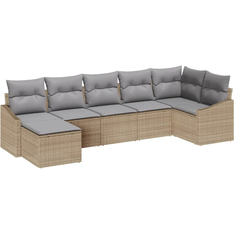 vidaXL Tuin Sofa Set 7 st Beige en Licht Grijs poly rattan