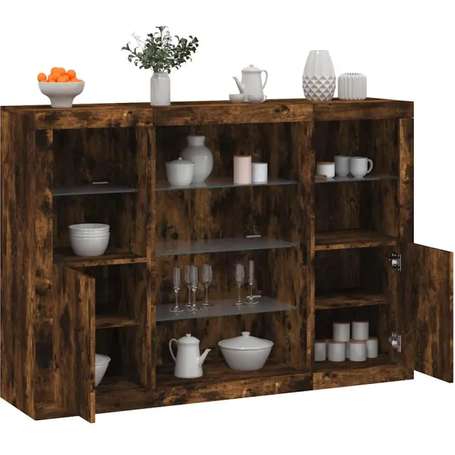 vidaXL Dressoirs met LED-verlichting 3 st bewerkt hout gerookt eiken, foto 2