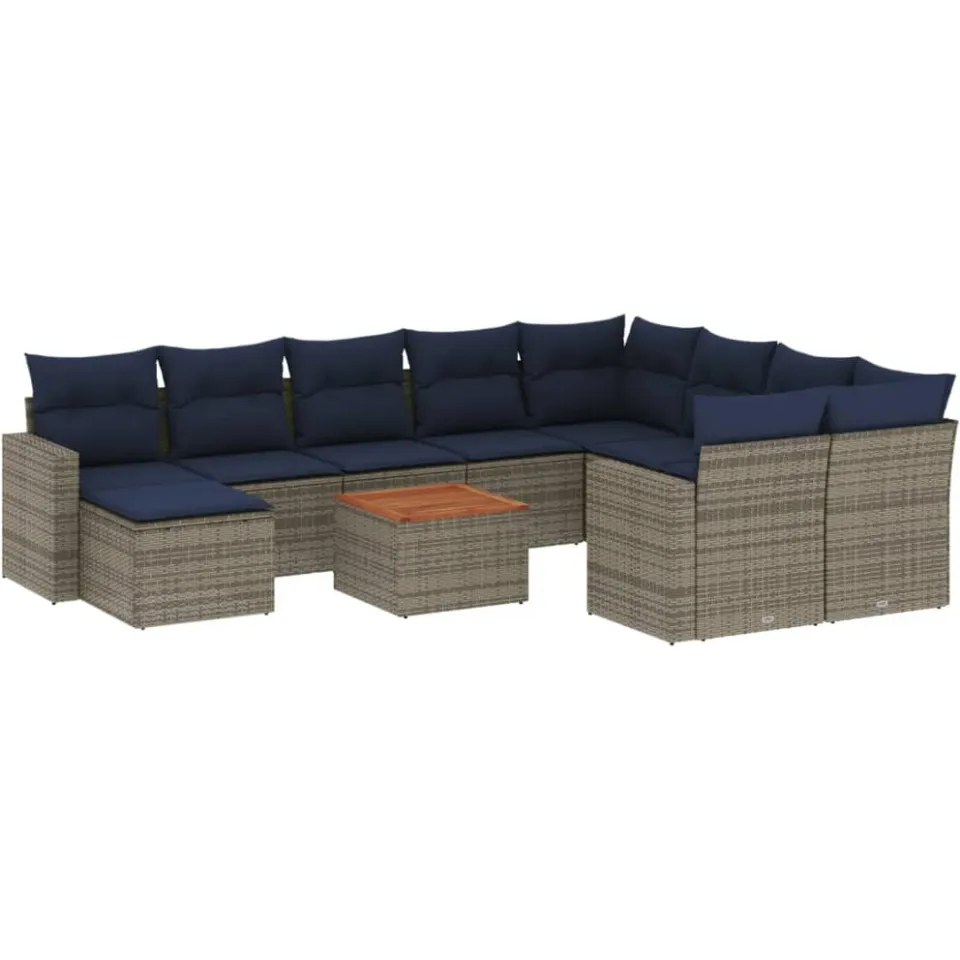 vidaXL 11-delige tuinbankset met kussens, grijs polyrotan, foto 3