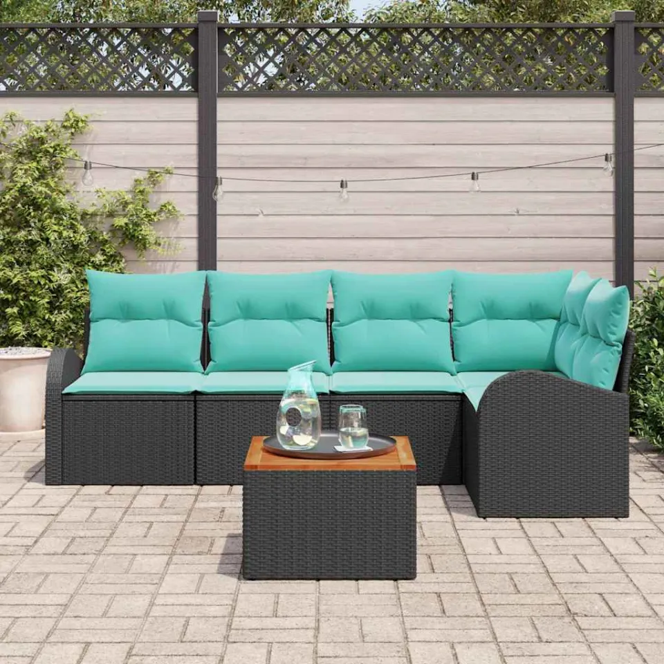 vidaXL Tuinbankenset 6 st Zwart en Turquoise poly rattan, foto 3
