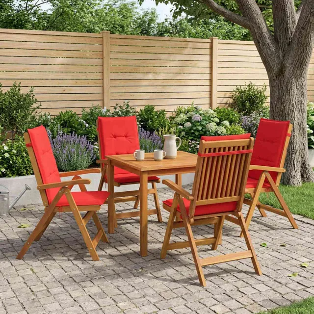 vidaXL 5-delige tuin eetset 4-zits Rood Massief Acaciahout, foto 2
