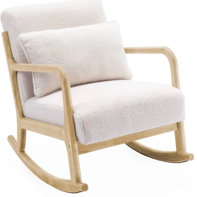 sweeek Scandinavische schommelstoel walnootkleurig hout en bouclé - lorens Crème