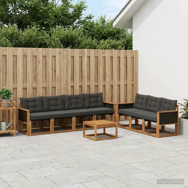 vidaXL Buiten bankenset 8 st 7-zits Naturel en Zwart