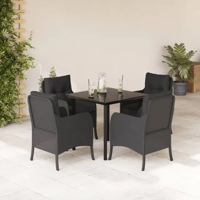 vidaXL 5-delige Tuinset met kussens poly rattan zwart, foto 2