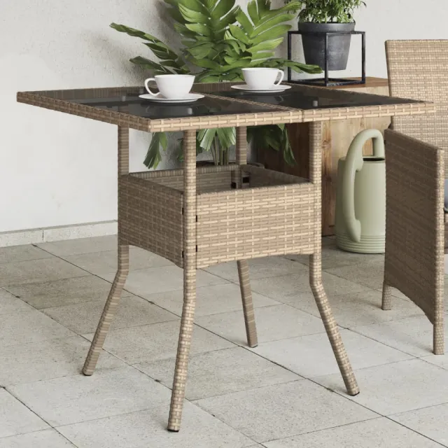vidaXL Tuintafel met glazen blad 80x80x75 cm poly rattan beige, foto 2