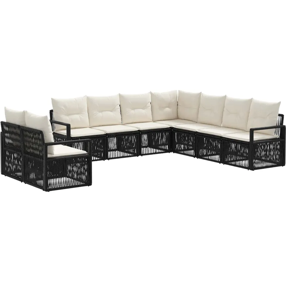 vidaXL Tuinbankenset 9 st 9-zits Zwart poly rattan