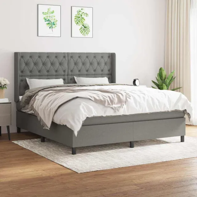 vidaXL Boxspring met matras stof donkergrijs 160x200 cm grijs