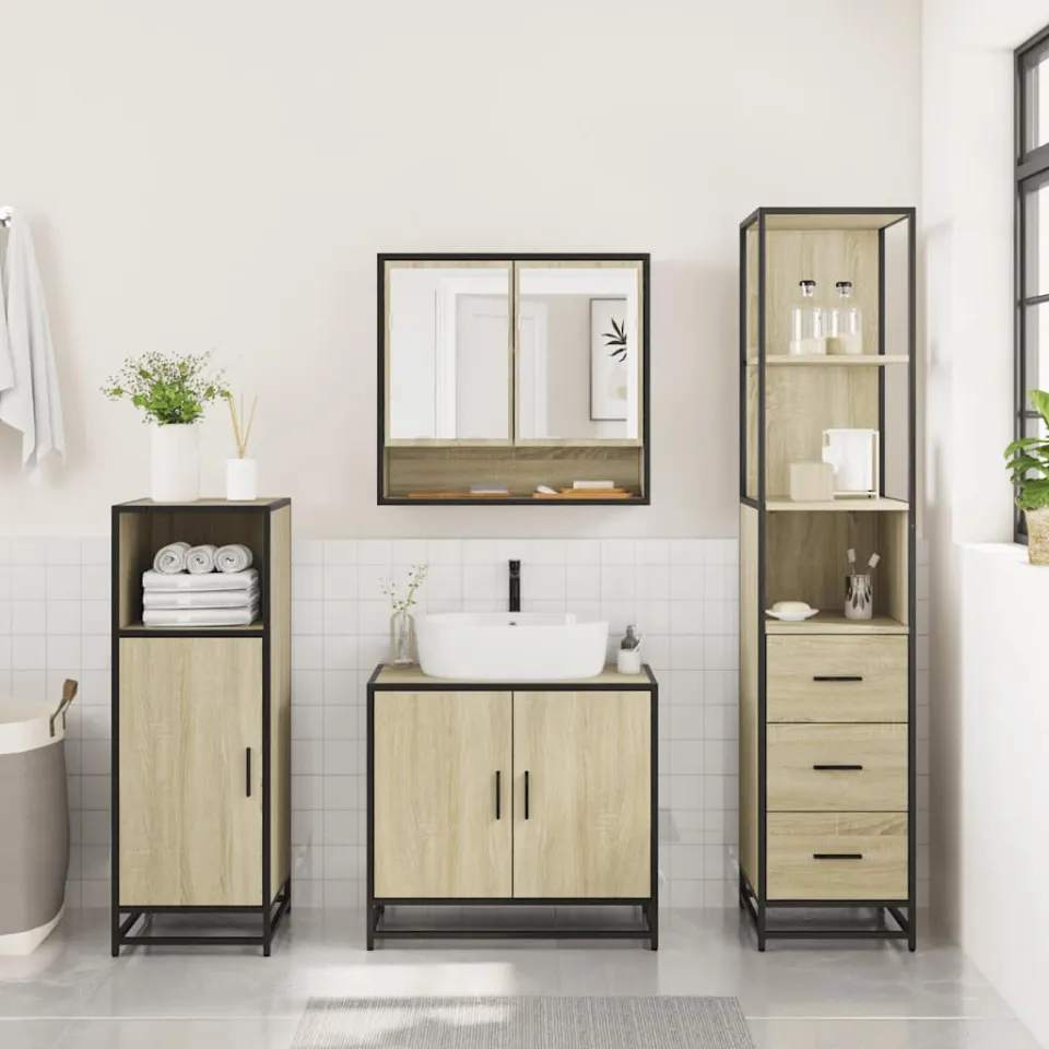 vidaXL 3-delige Badkamermeubelset bewerkt hout sonoma eikenkleurig, foto 4