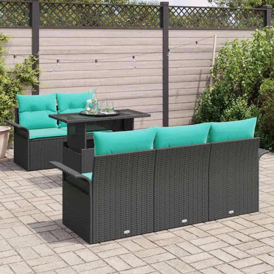 vidaXL Tuin Sofa Set 6 st 5-zits Zwart Polyrotan, foto 3