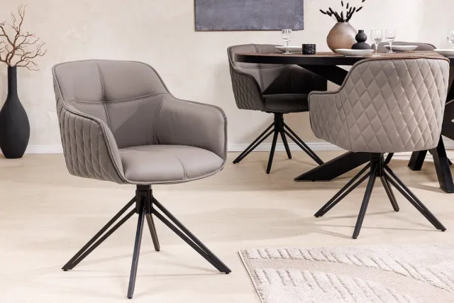 Invicta Interior Draaibare Design Stoel EUPHORIA taupe Echt Lederen Zwart Metalen Frame met Armleuning - 45862 Zie omschrijving