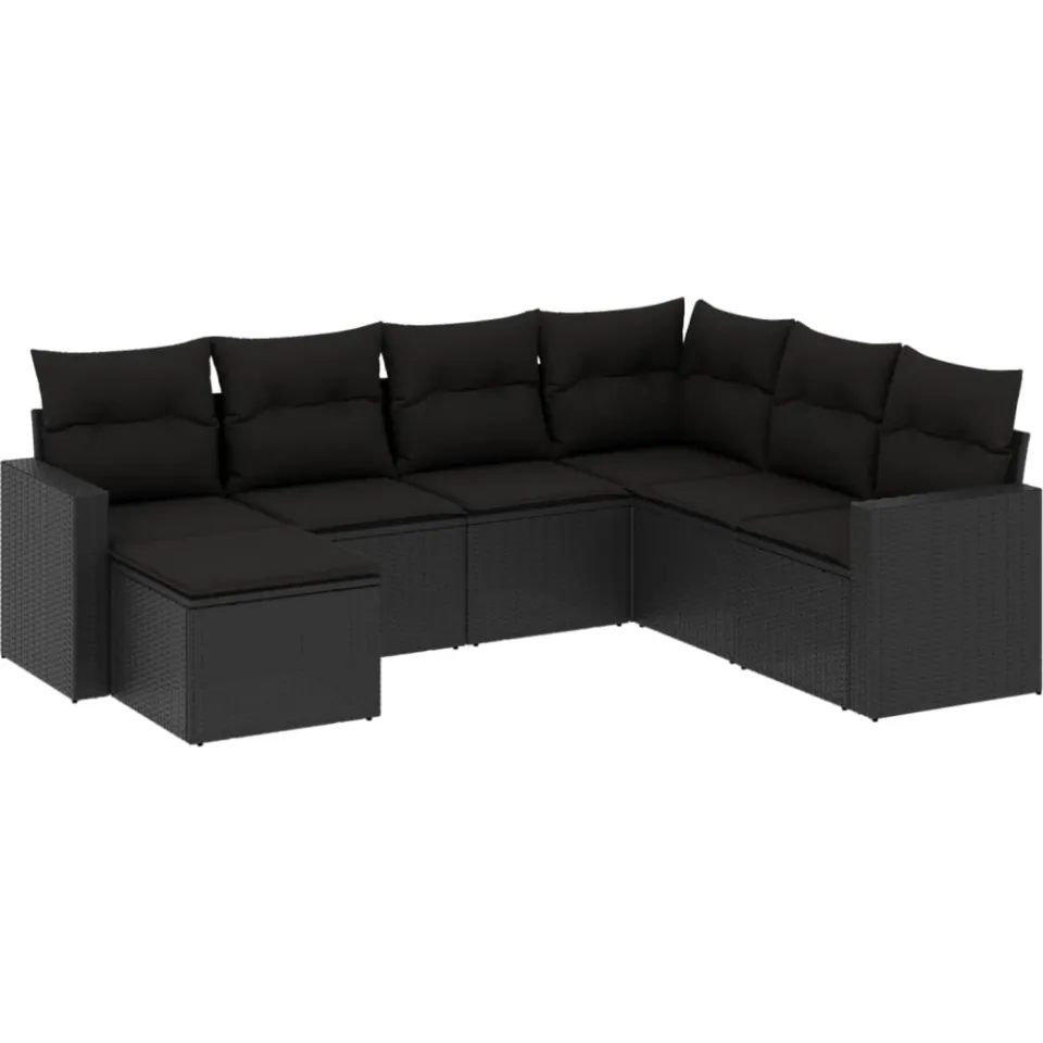 vidaXL 7-delige Loungeset met kussens poly rattan zwart, foto 3