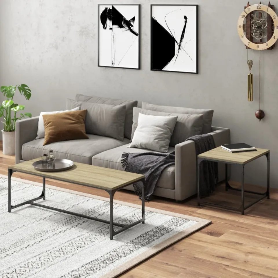 vidaXL Salontafels 2 st bewerkt hout sonoma eikenkleurig, foto 3
