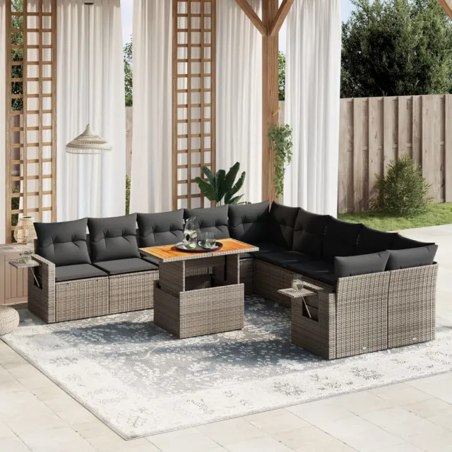 vidaXL 11-delige Loungeset met kussens poly rattan grijs, foto 2