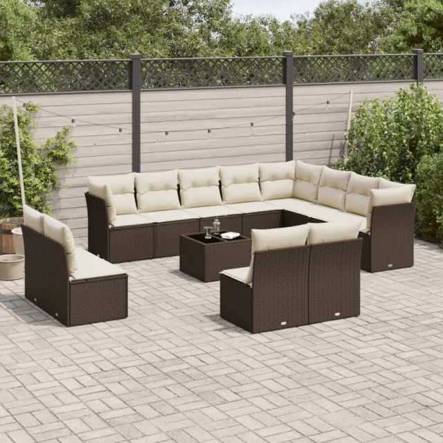vidaXL 13-delige Loungeset met kussens poly rattan bruin, foto 2