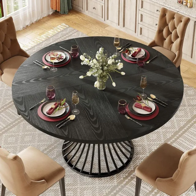 Little Trees LITTLE TREE Ronde Eettafel 120 cm - Voor 4-6 Personen - Landelijke Stijl met Sterke Metalen Onderstel - Ideaal voor Kleine Ruimtes - Rustiek Bruin (Zwart)