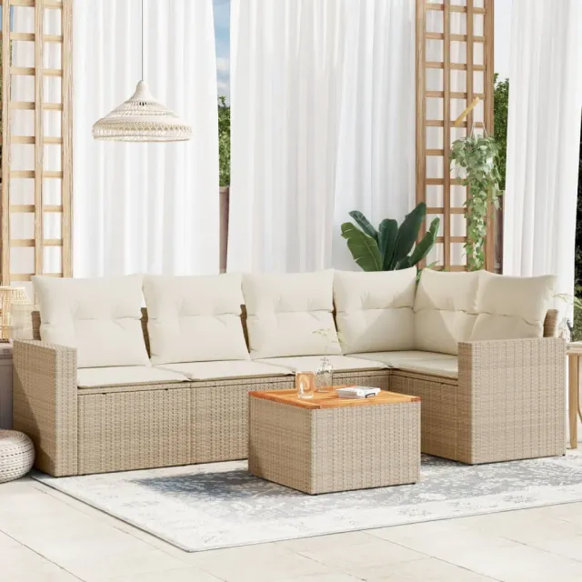 vidaXL 6-delige Loungeset met kussens poly rattan beige, foto 2