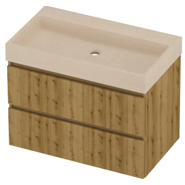 Proline Evoli Badmeubelset Hardsteen Loft Zonder Kraangat 80x46x62 cm Sand Stone Urban Oak Eiken