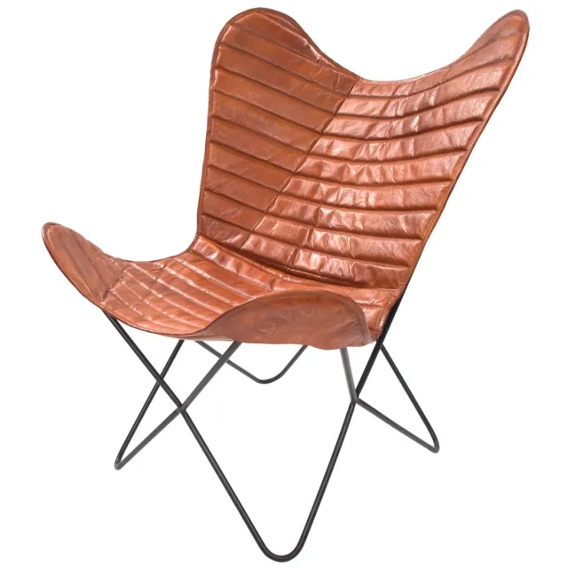 Padiro Butterfly-stoel - 71 x 78 x 89 cm - Cognac - Industrieel, Vlindermotief - Leer, IJzer - met rugleuning bruin