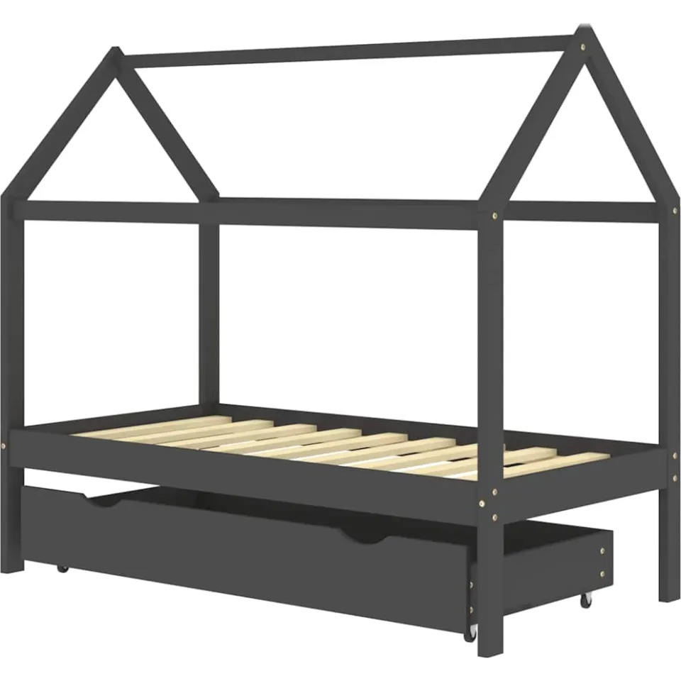 vidaXL Kinderbedframe met lade grenenhout donkergrijs 80x160 cm grijs, foto 3