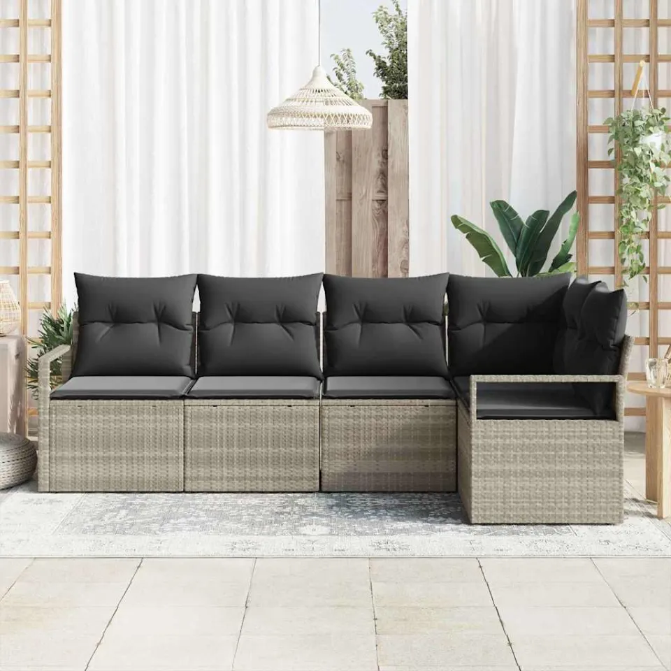 vidaXL Bankstel 5 st Lichtgrijs poly rattan, foto 3