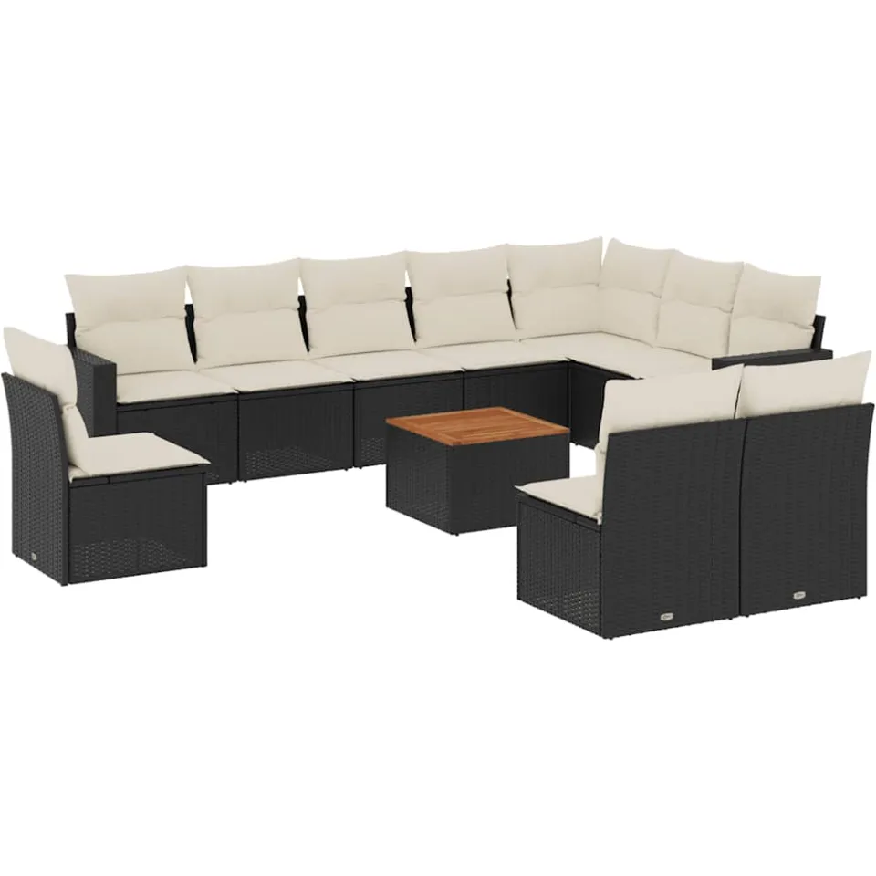 vidaXL 11-delige Loungeset met kussens poly rattan zwart, foto 3