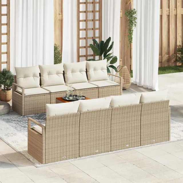 vidaXL Tuinbankenset 9 st Beige poly rattan, foto 2