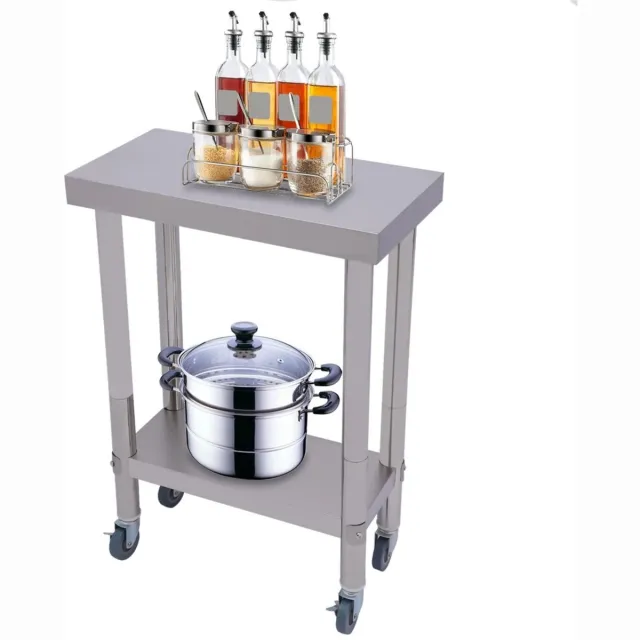 MakkelijkMooi RVS Voedselbereiding Tafel met 4 Wielen - Keuken Werktafel - Ruim Werkoppervlak - Hoog Draagvermogen tot 300 kg Chroom