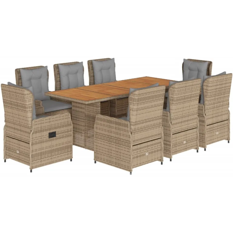 vidaXL 9-delige Tuinset met kussens poly rattan beige, foto 3