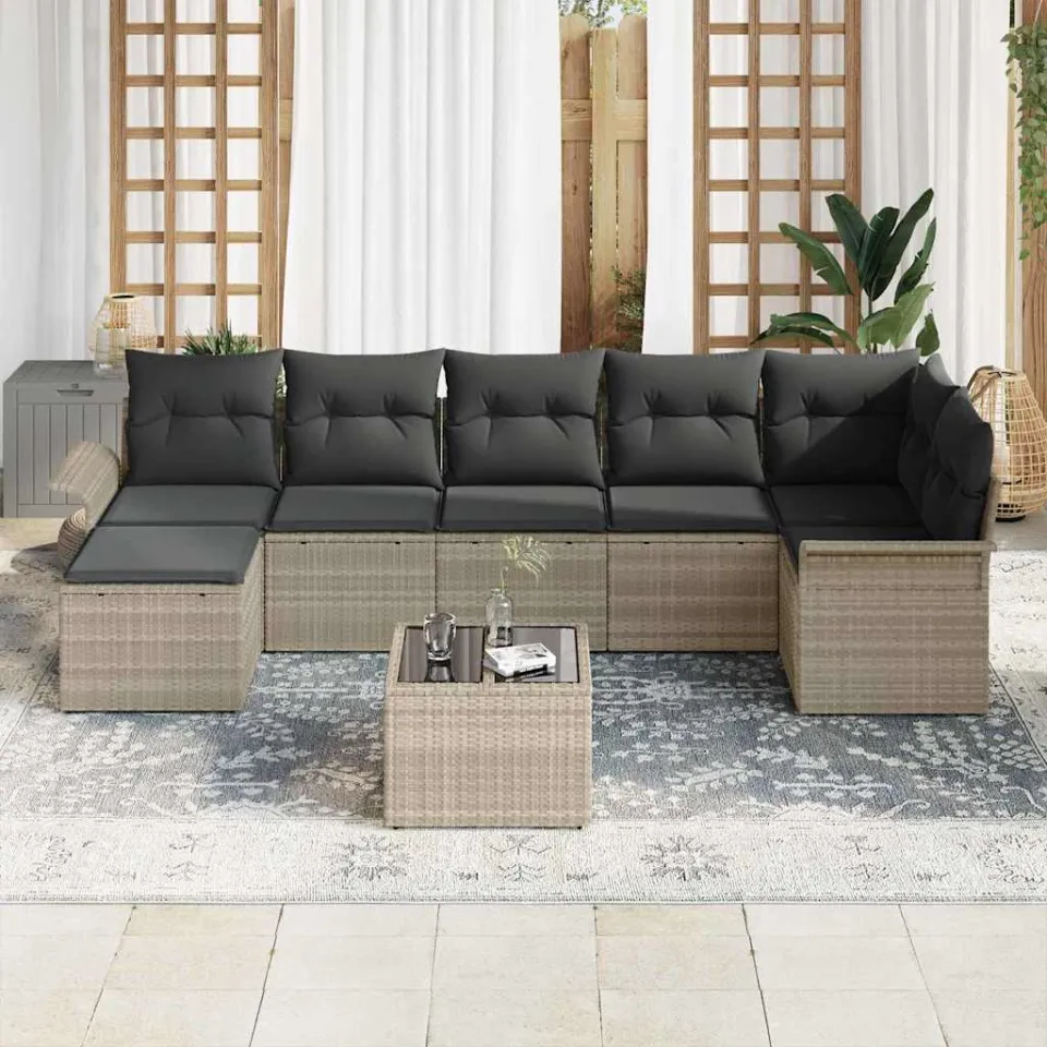 vidaXL Tuin Sofa Set 8 st Lichtgrijs poly rattan grijs, foto 2