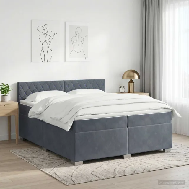 vidaXL Boxspringbed met matras Donkergrijs 200 x 200 cm Fluweel