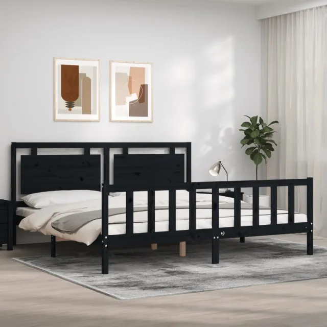 vidaXL Bedframe met hoofdbord massief hout zwart 200x200 cm