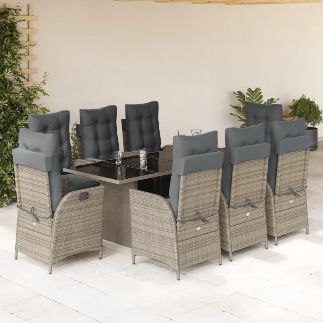 vidaXL 9-delige Tuinset met kussens poly rattan grijs, foto 2