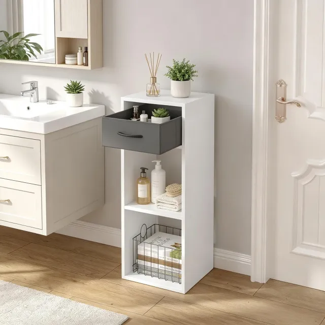 CHICFURN Boekenkast - Ruimtebesparend - 1 lade en 2 open vakken - Grijs Wit Grijs en wit