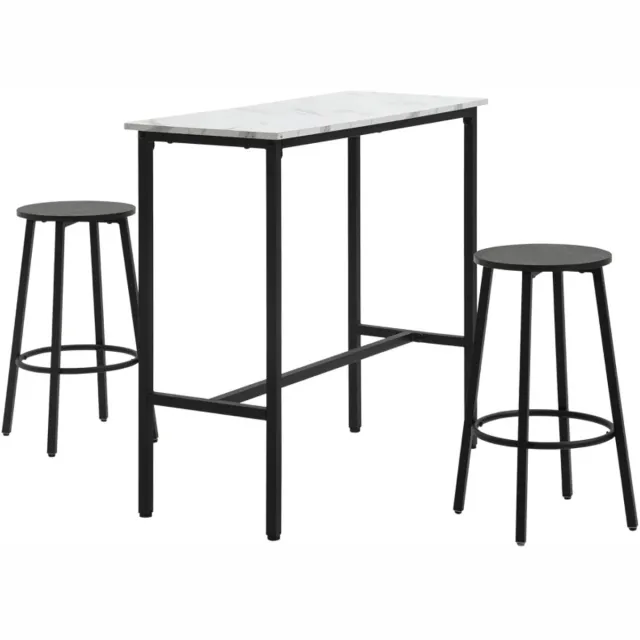 ZYLARO Eethoek Voor 2 Personen - Barset Met 1 Tafel En 2 Barkrukken - Tafelblad In Wit Marmerlook - Stalen Frame wit + zwart