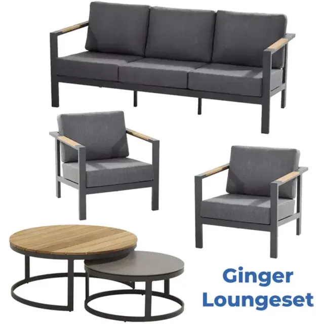 4 Seasons Outdoor Ginger loungeset met salontafel rond (antraciet) Antraciet, Bruin
