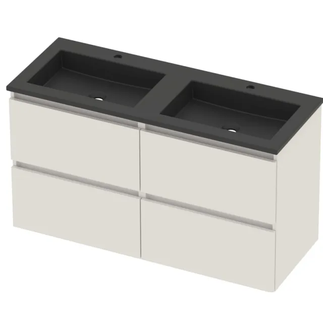 Basic-Line Aura 46 Badmeubelset Acryl 2 Kraangaten 120x46x62 cm A46mzchw2x602 Ice White Mat Zwart