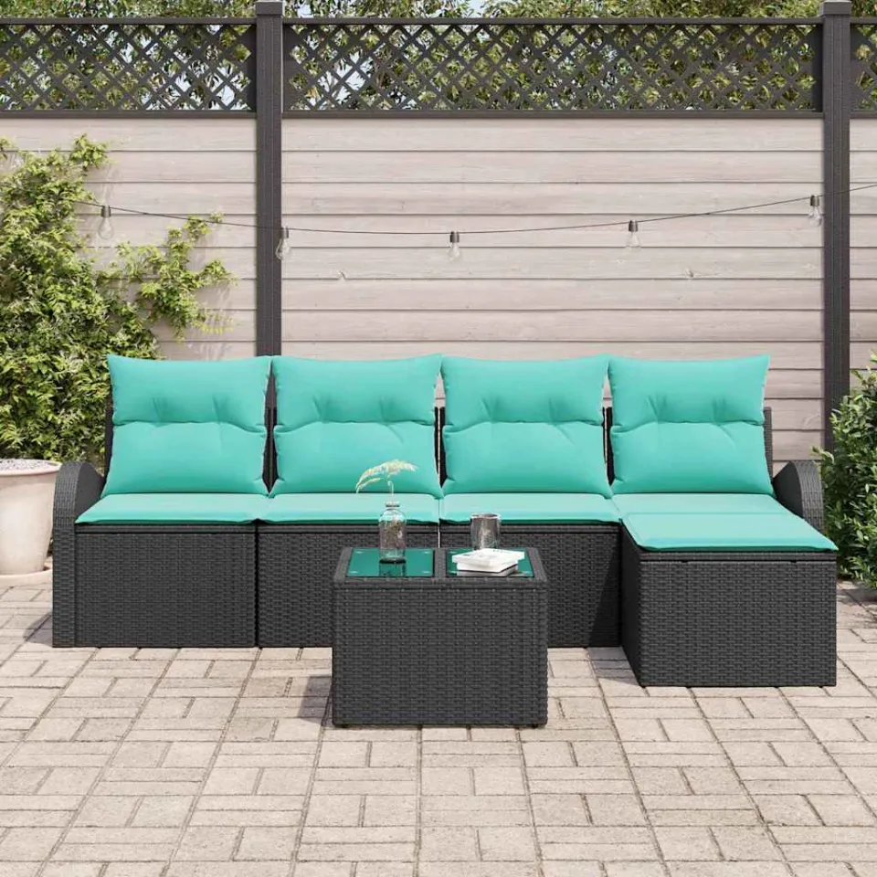 vidaXL Bankstel 6 st Zwart en Turquoise poly rattan, foto 3