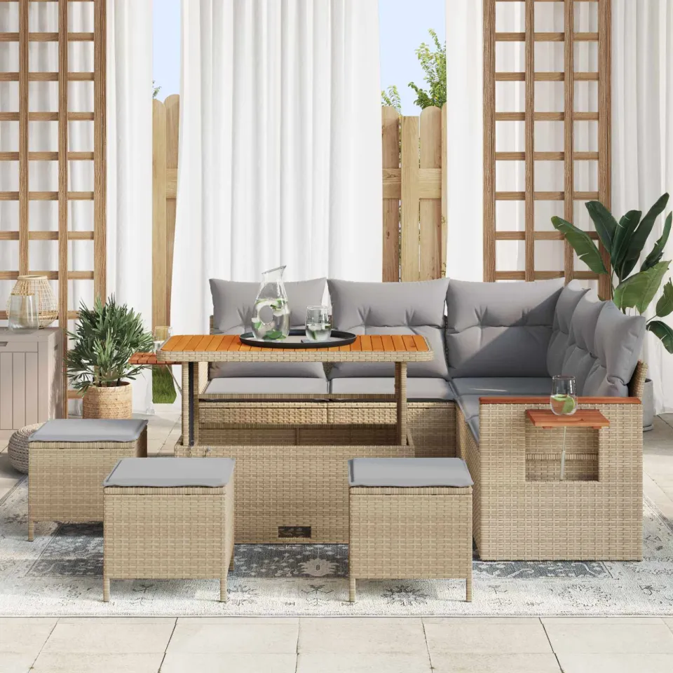 vidaXL Tuinbankenset 9 st Beige poly rattan, foto 2