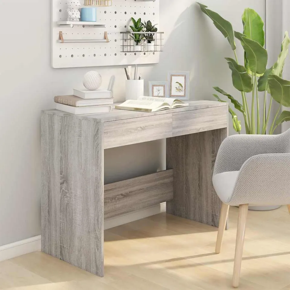 vidaXL Bureau 101x50x76,5 cm bewerkt hout grijs sonoma eikenkleurig, foto 3