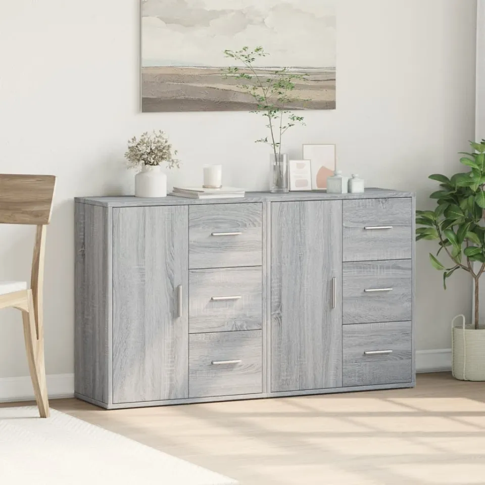 vidaXL Dressoirs 2 st 60x31x70 cm bewerkt hout grijs sonoma eikenkleur, foto 3