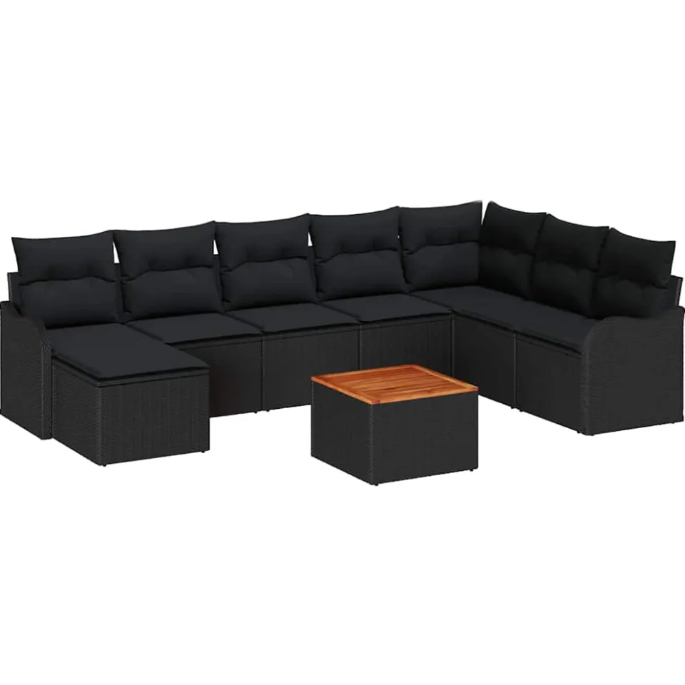 vidaXL Tuinbankenset 9 st Zwart poly rattan, foto 4