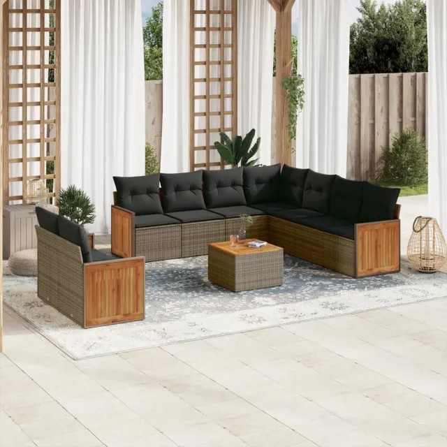 vidaXL 10-delige Loungeset met kussens poly rattan grijs, foto 2