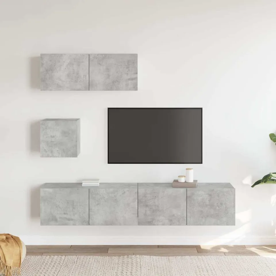 vidaXL 4-delige Tv-meubelset bewerkt hout betongrijs grijs, foto 3