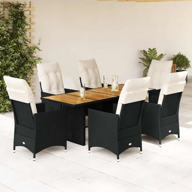 vidaXL 7-delige Tuinset met kussens poly rattan zwart, foto 2