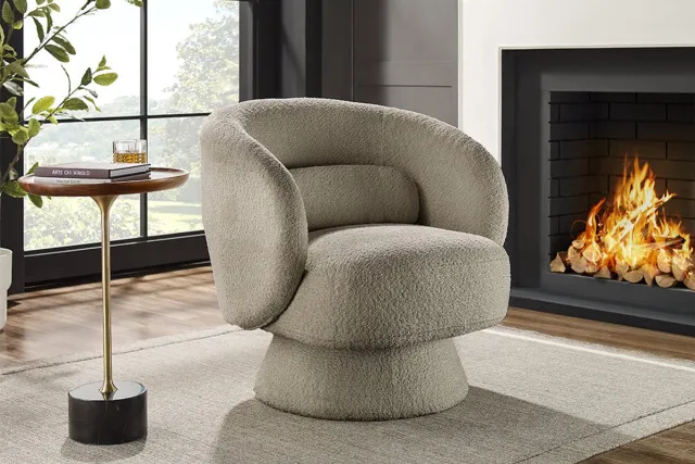 Invicta Interior Design draaifauteuil BOSSA NOVA taupe bouclé - 43527 Zie omschrijving