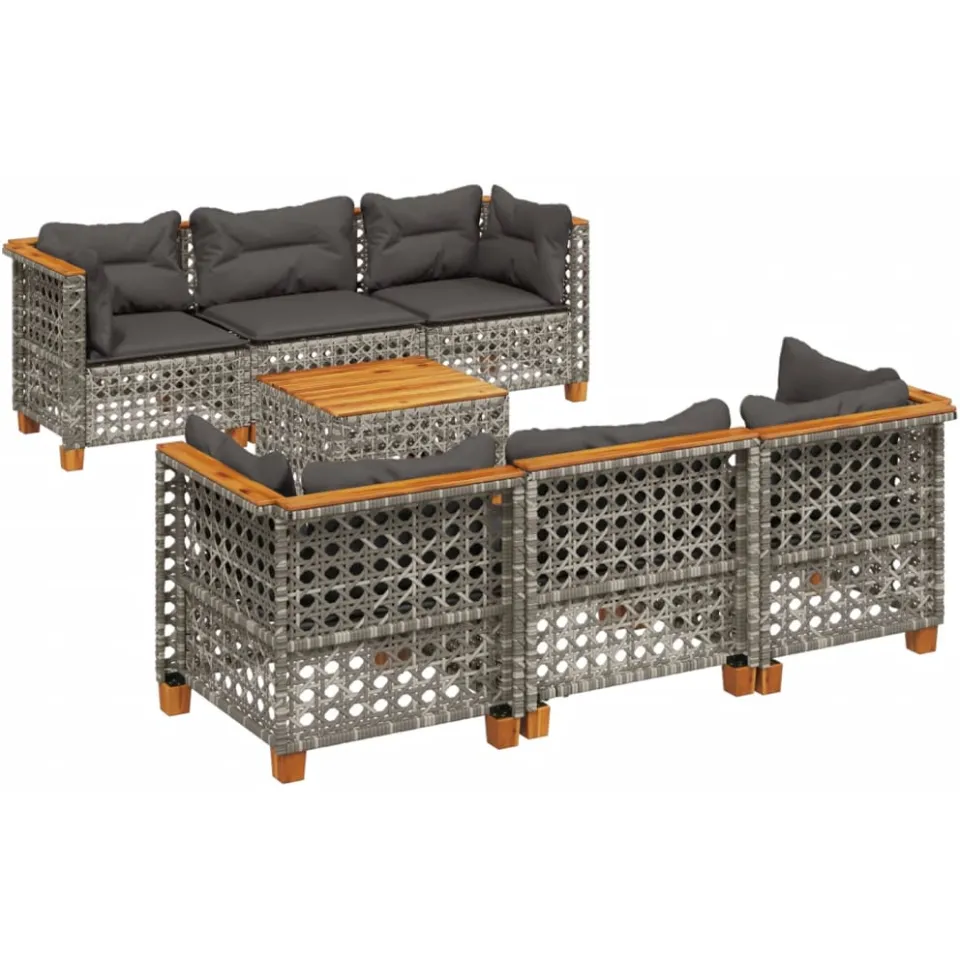 vidaXL 7-delige Loungeset met kussens poly rattan grijs, foto 3