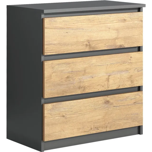 Promeubels Pro-meubels - Ladekast Norton - Zwart mat - eiken - 70cm - 3 lades - Commode - Slaapkamer - Opbergkast - Kast