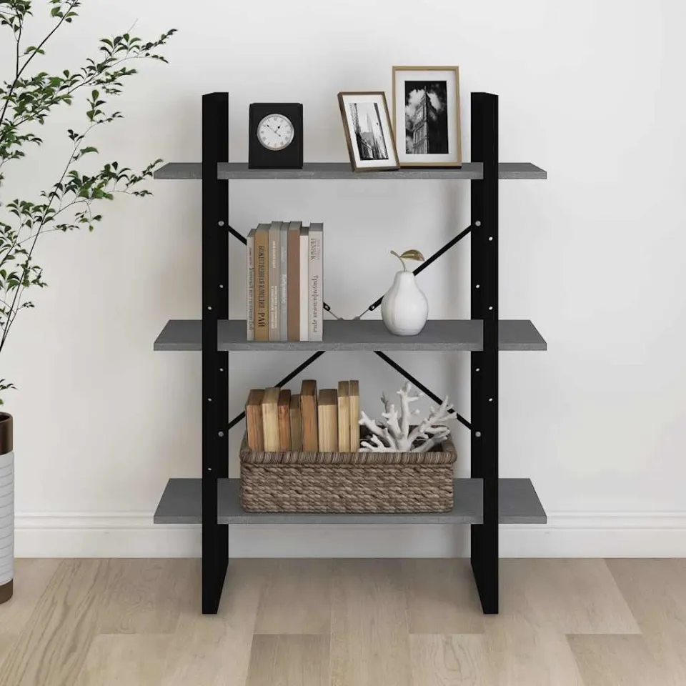 vidaXL Boekenkast met 3 schappen 80x30x105 cm massief grenenhout grijs, foto 3