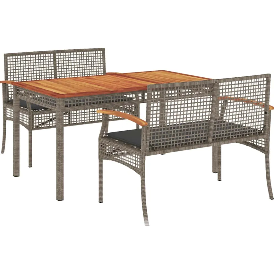 vidaXL 3-delige Tuinset met kussens poly rattan grijs, foto 4