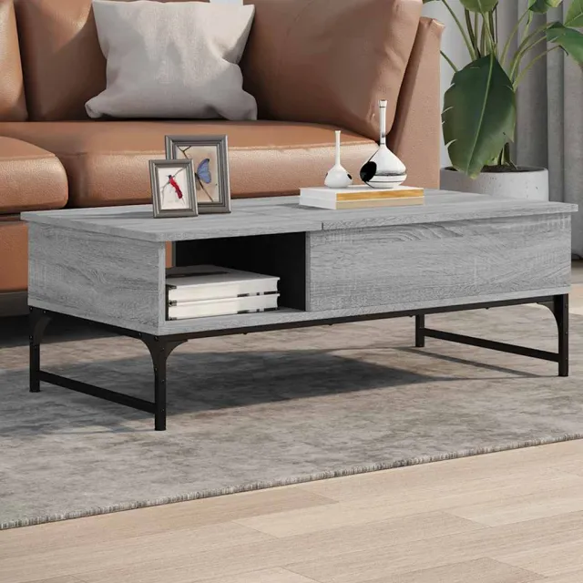 vidaXL Salontafel 100x50x35 cm bewerkt hout en metaal grijs sonoma, foto 2